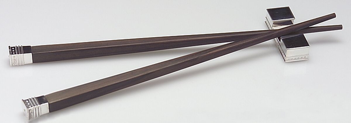 Grosgrain (Sterling) Pair of Chopsticks and Metal Rest by Wedgwood Silver-1