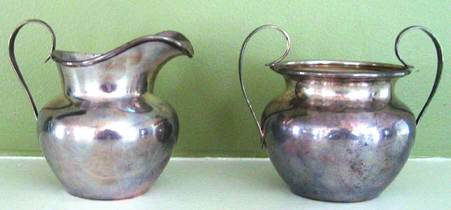 1141 (Sterling, Hollowware) Mini Sterling Creamer and Open Sugar by Watson-1