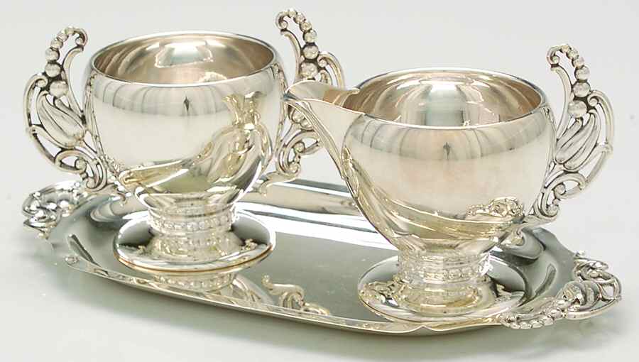 WSC4H (Sterling, Hollowware) Sterling Creamer, Open Sugar and Tray Set by Webster Co-1