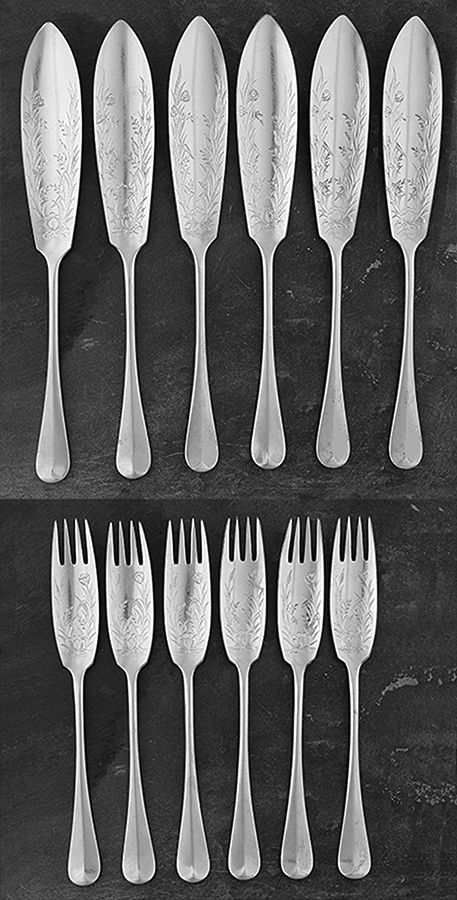 WMT21 (Silverplate) 12 Pc Individual Fish Set (6 FFBC + 6 FKIB) by Wm Hutton & Sons-1