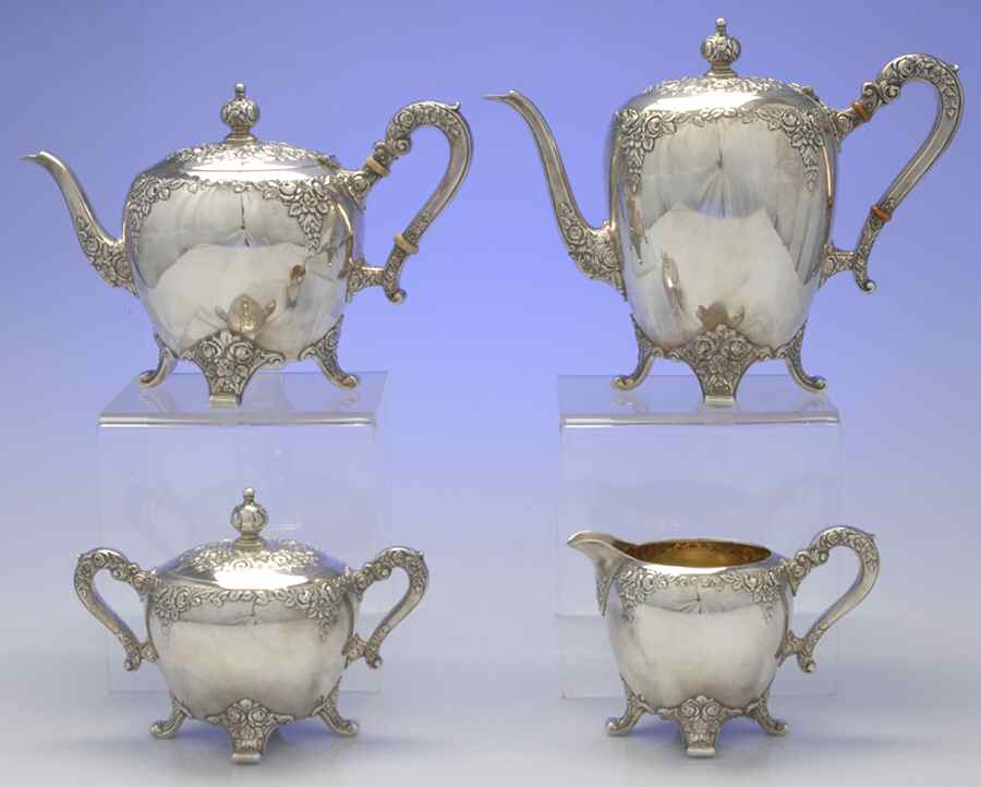 Normandie (Sterling, Hollowware) 4 Piece Tea Set (SCP, STP, SCR, SSU) by Wallace Silver-1