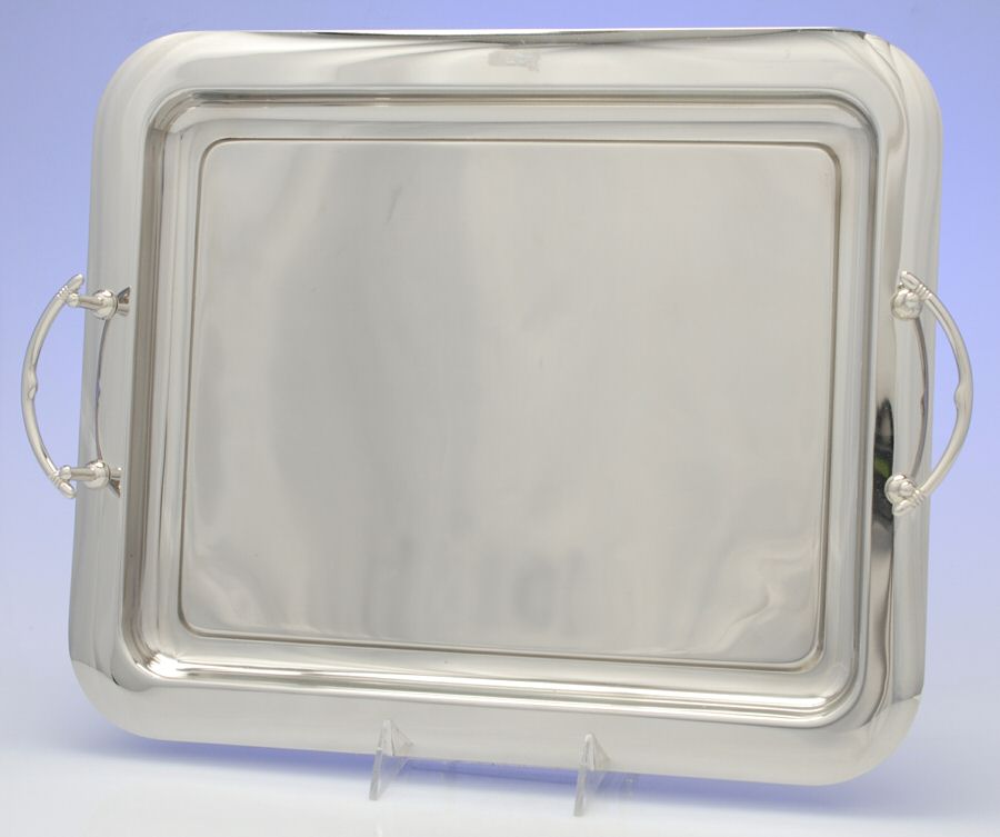 Vintage Metal Handled Rectangular Tray by Waterford Crystal-1