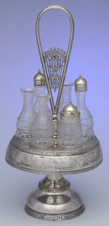 Silverplate Hollowware Cruet Set (6 Crystal Bottles with Stand) by Wilcox Silverplate-1