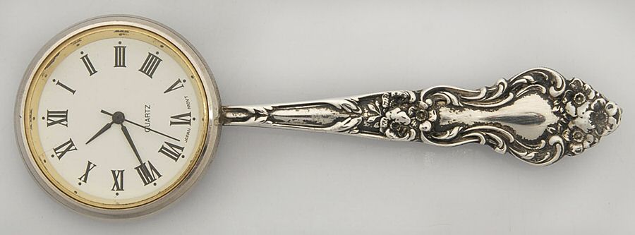 Sterling Flatware Clock Pin by Watson-1