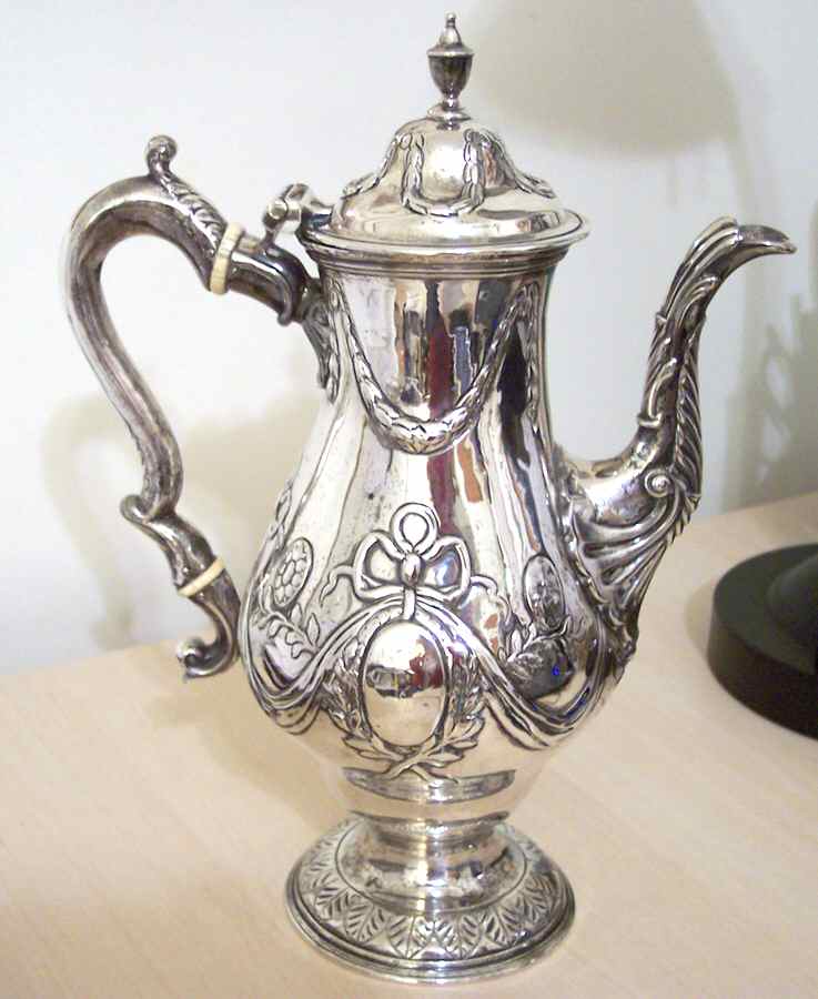 WMI1(Sterling, Hollowware) Coffee Pot by William Cripps-1
