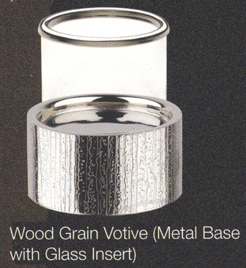 Wood Grain (Hollowware) Metal Votive W/Glass Insert by Waterford-1