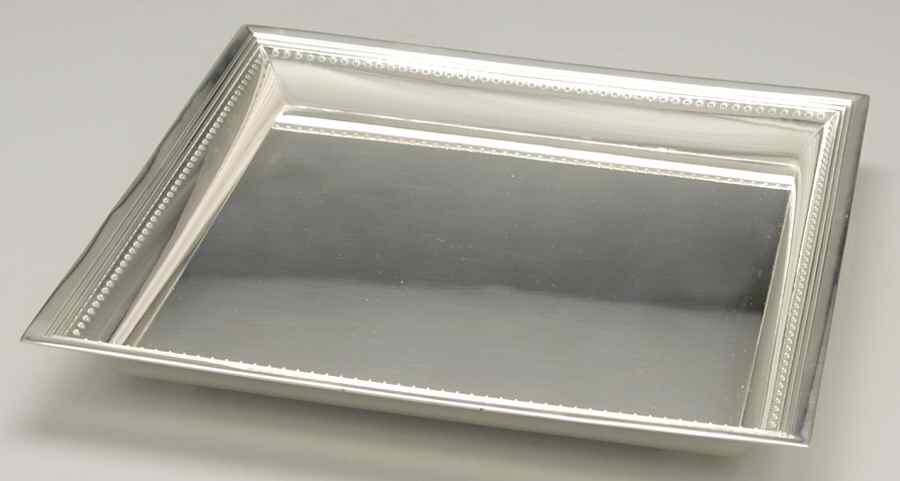 Grosgrain (Silverplate, Hollowware) 11" 4 Toed Square Tray by Wedgwood Silver-1