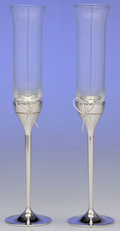 Love Knots (Hollowware) Glass & Silver Champagne Flute (Set 2 by Wedgwood Silver-1