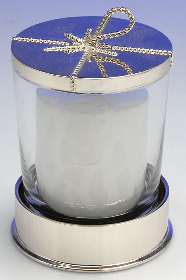 Love Knots (Hollowware) Covered Candle with Base by Wedgwood Silver-1