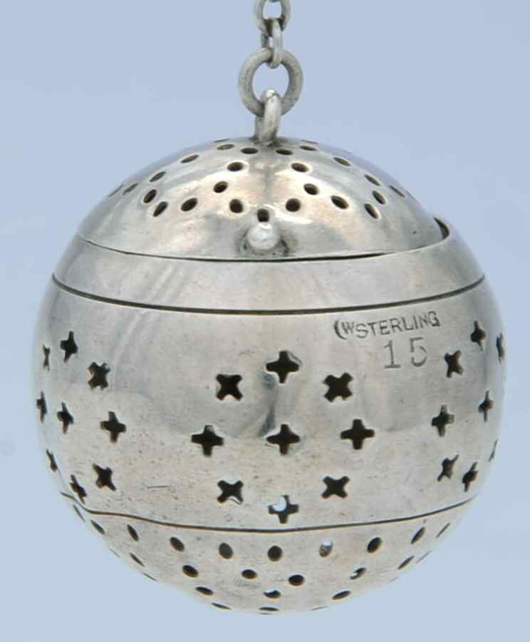 Tea Balls (Sterling, Hollowware) Tea Ball with Chain by Webster Co-1