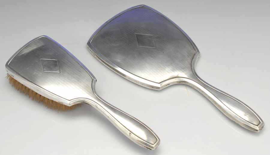 6300 (Sterling, Hollowware) 2 Pc Vanity Set (Hair Brush and Mirror) by Wm B Kerr-1
