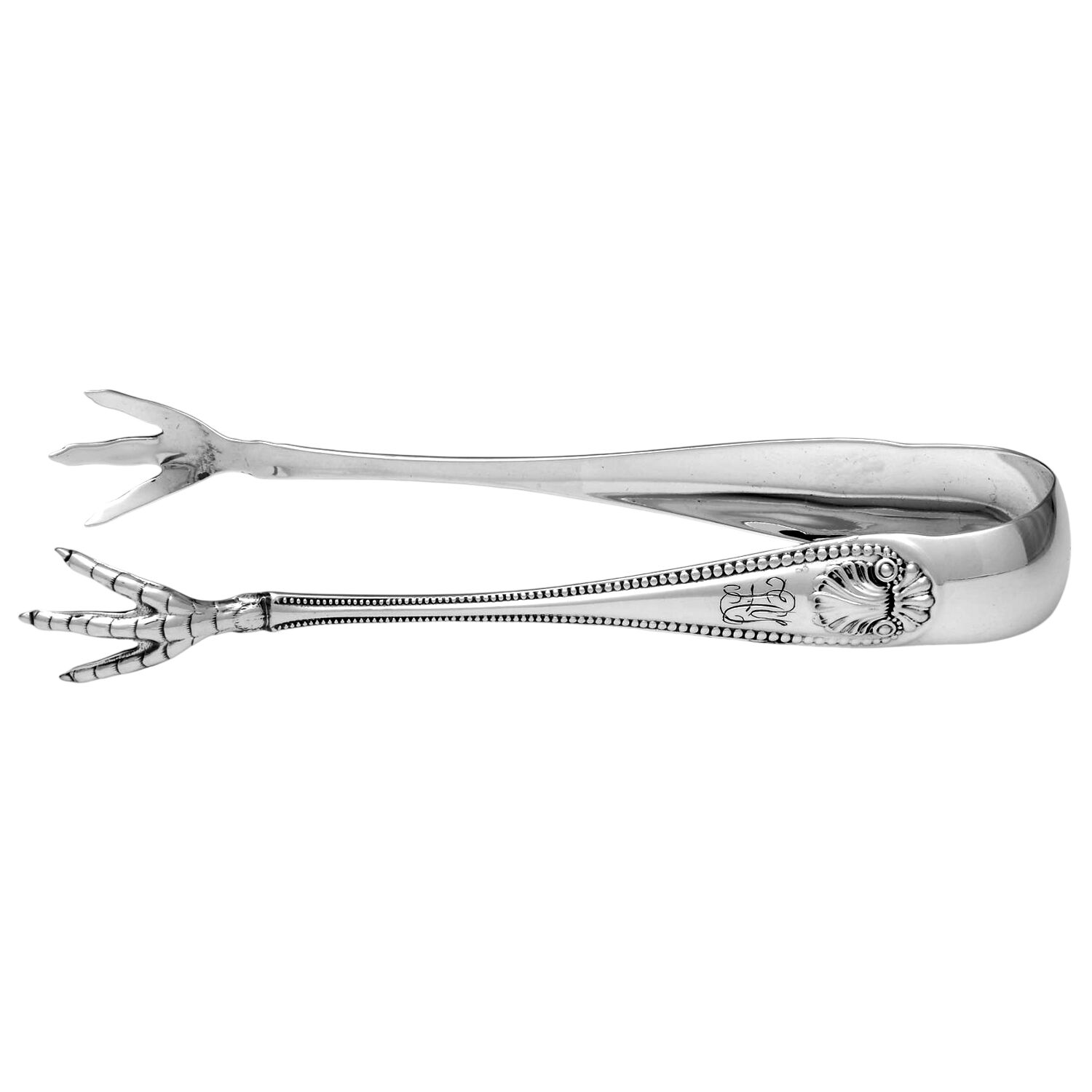 Bead (Sterling, 1880, Monograms) Large Sugar Tongs by Whiting Manf Co-1