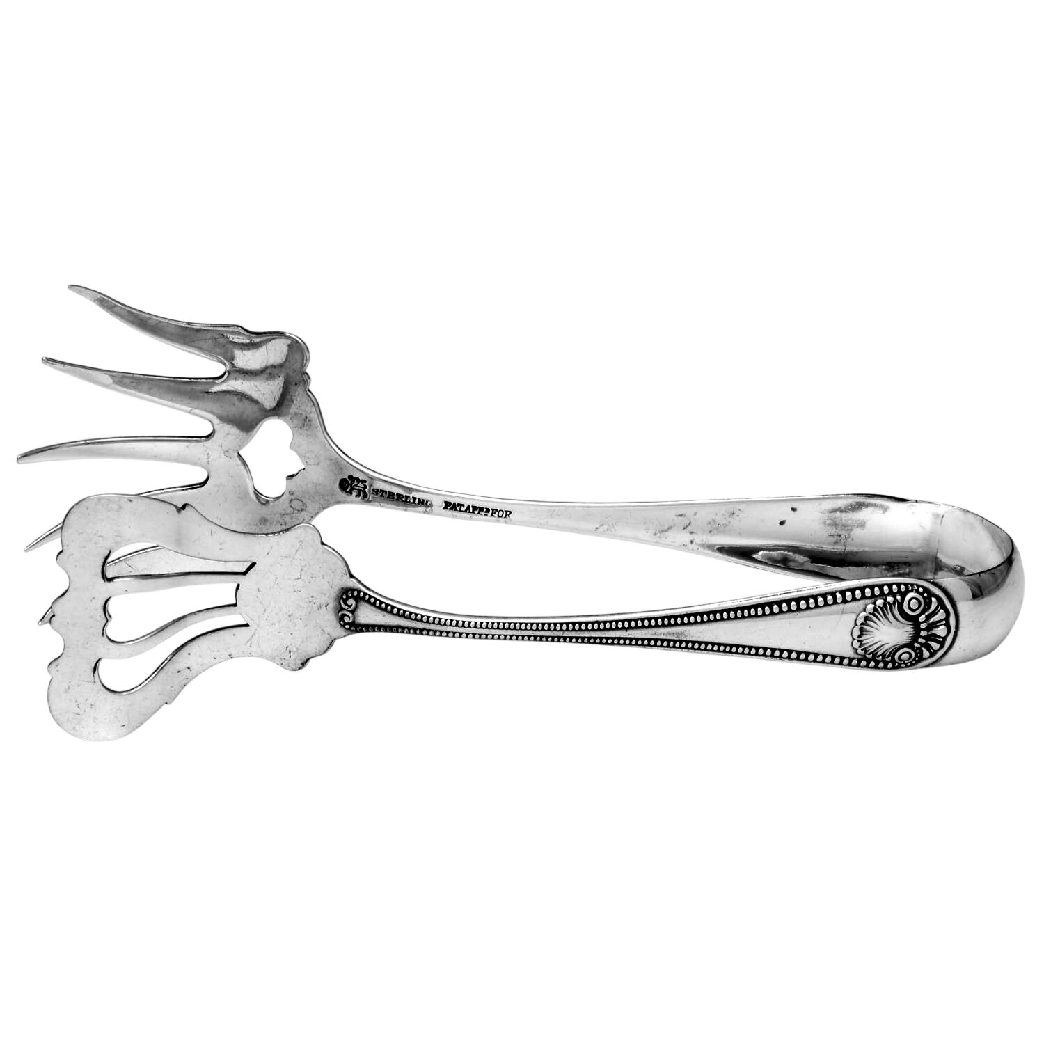 Bead (Sterling, 1880, Monograms) Sardine Tongs by Whiting Manf Co-1