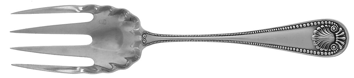Bead (Sterling, 1880, Monograms) Solid Salad Serving Fork by Whiting Manf Co-1