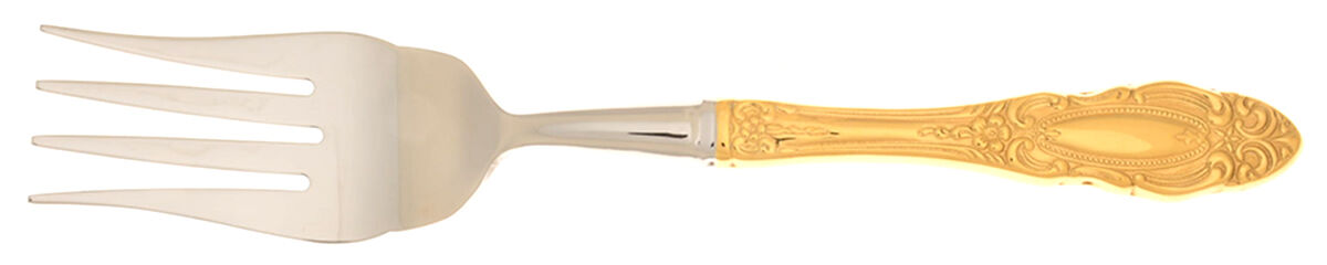Grand Duchess (Gold Electroplate) Cold Meat Fork Large, Stainless Tines HC by Wallace Silver-1