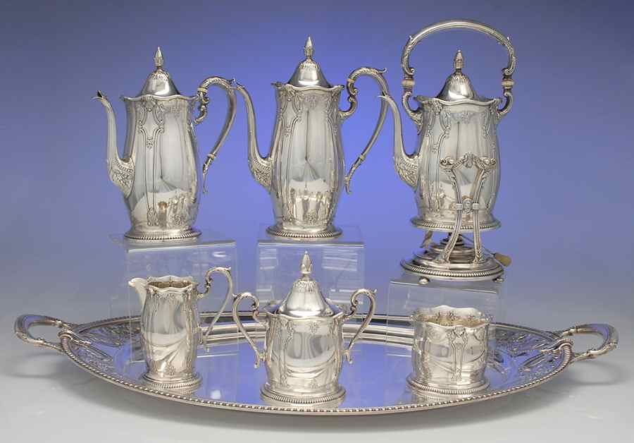 Stradivari (Sterling, Hollowware) 7 Piece Tea Set (SCP, STP, SCR, SSU, SWB, SKES & WTL) by Wallace Silver-1