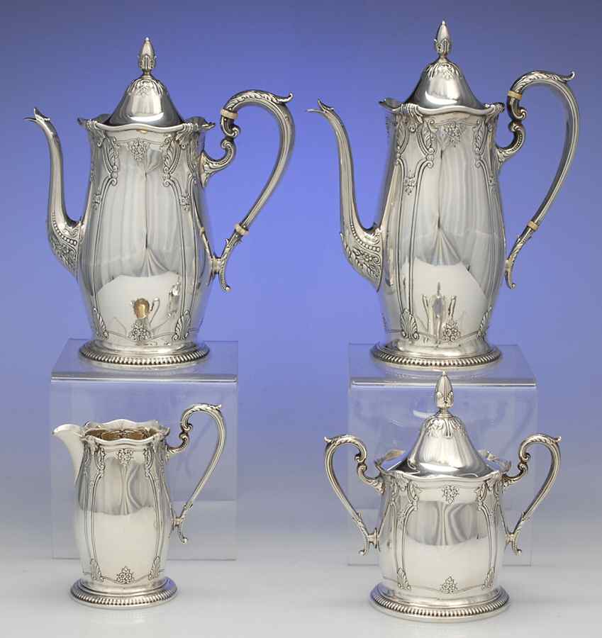 Stradivari (Sterling, Hollowware) 4 Piece Tea Set (SCP, STP, SCR, SSU) by Wallace Silver-1