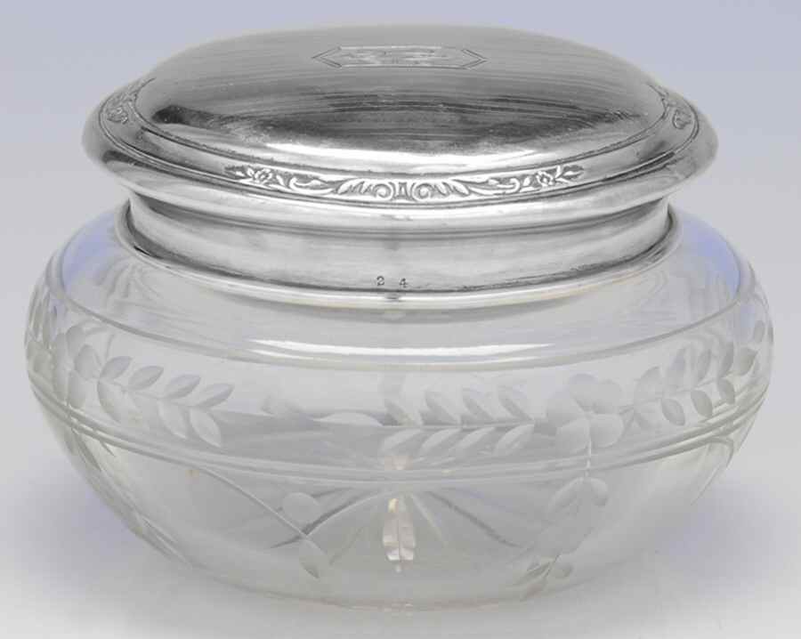 400 (Sterling, Hollowware) Powder Jar, Crystal Bowl and Sterling Lid by Wallace Silver-1