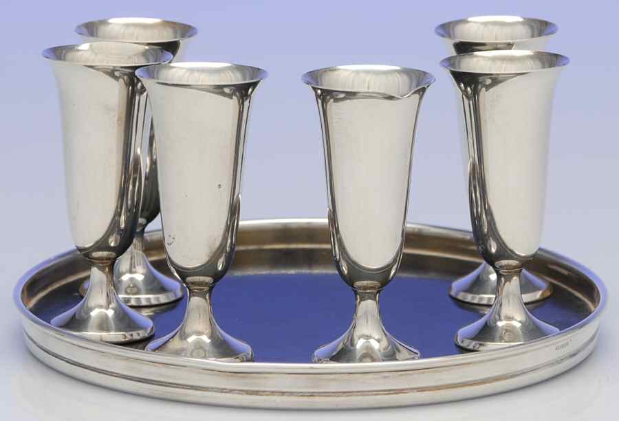 20 (Sterling, Hollowware) Cordial - Set of 6 with Round Tray by Web Silver-1