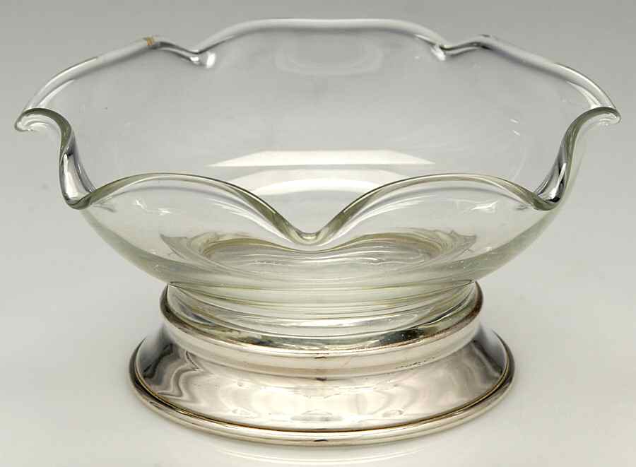 A-64 (Sterling, Hollowware) Crystal Mayonnaise Bowl with Sterling Band by Wallace Silver-1