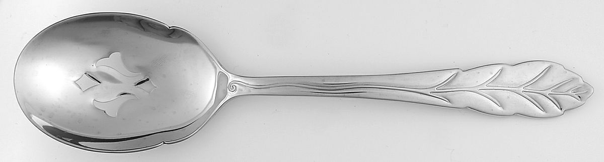 Leaf (Stainless) Pierced Solid Serving Spoon by Wallace Silver-1