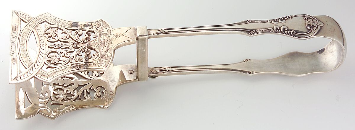 WMT8 (Silverplate) Solid Yoked Asparagus Tongs by Wm Hutton & Sons-1