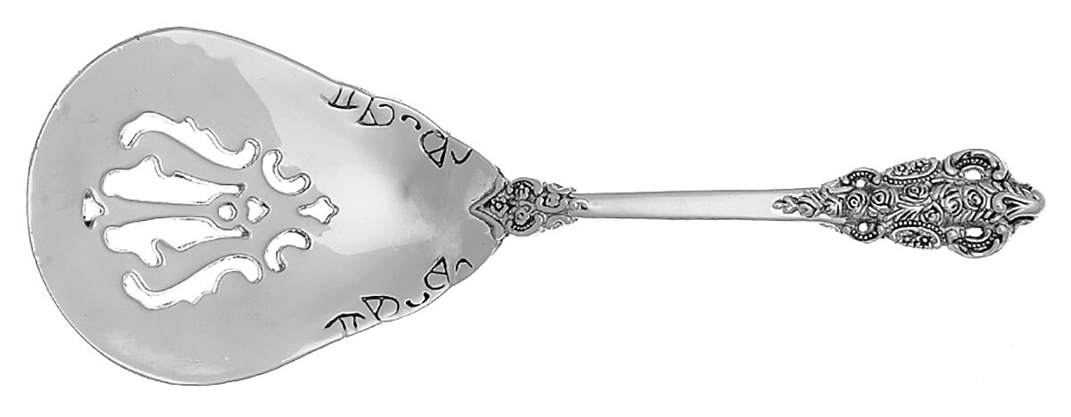 Antique Baroque (Silverplate) Solid Bon Bon Spoon with Pierced Bowl by Wallace Silver-1