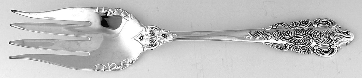 Antique Baroque (Silverplate) Solid Salad Serving Fork by Wallace Silver-1