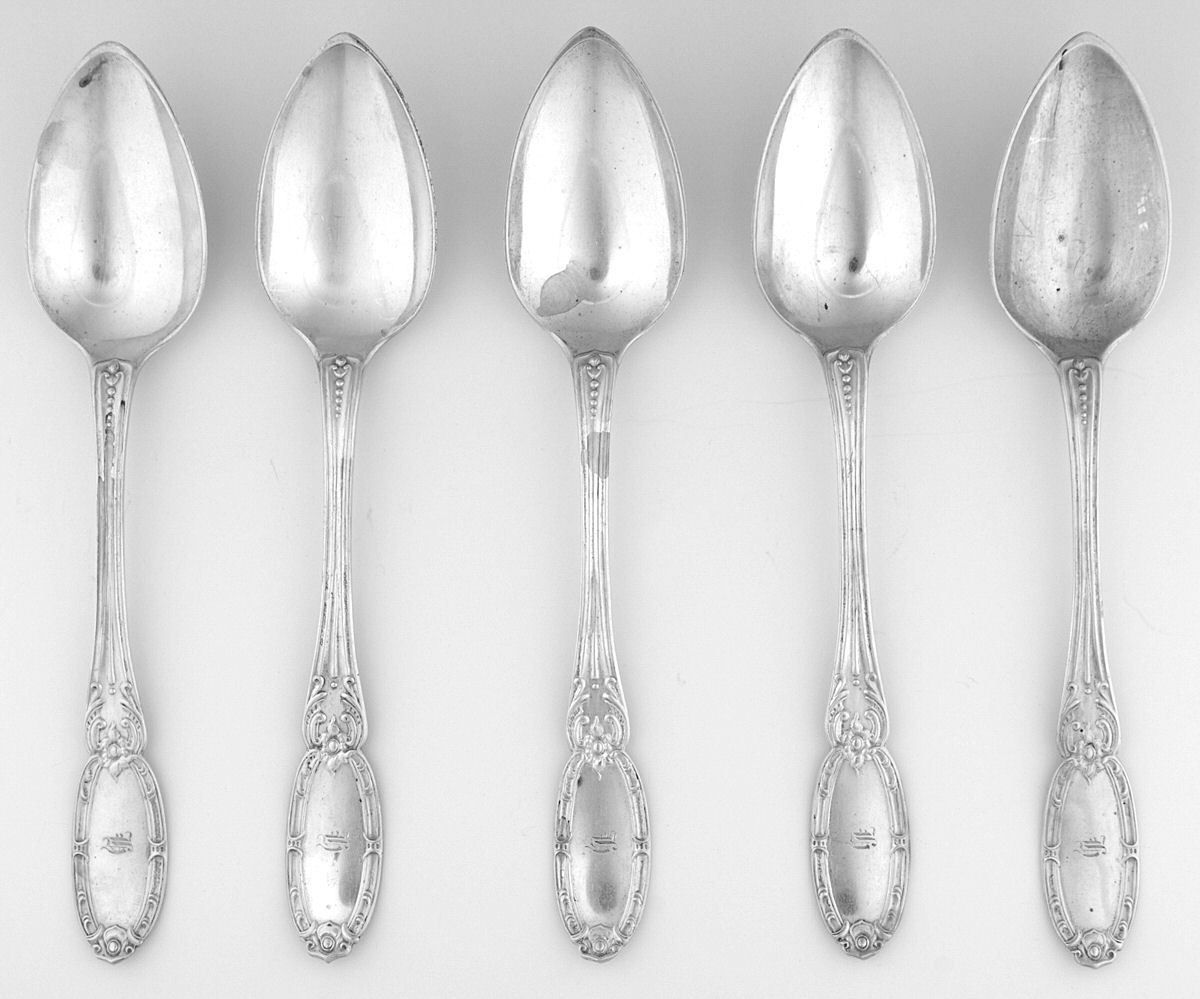 Coin Silver Flatware Dessert/Oval Soup Spoon - Set of 5 by William W. Gilbert-1