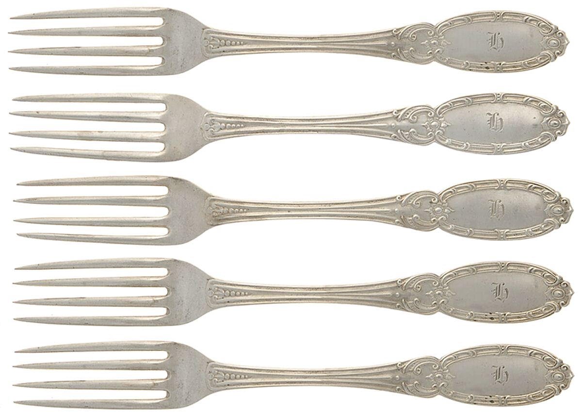 Coin Silver Flatware Fork - Set of 5 by William W. Gilbert-1
