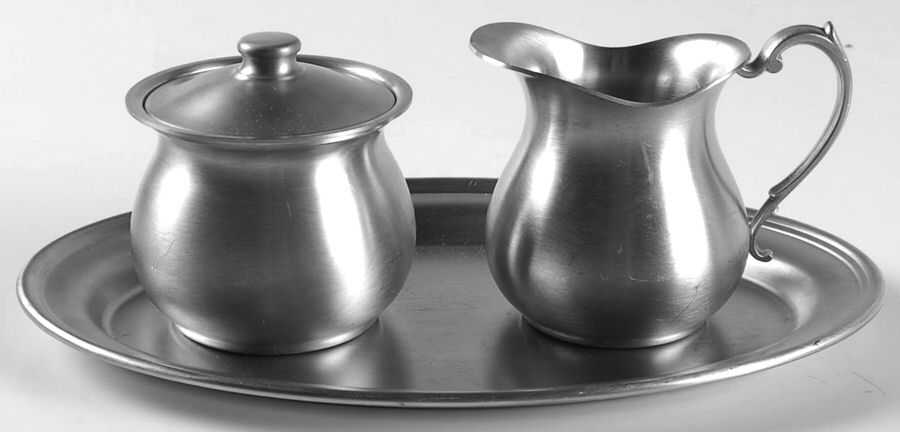 1136 (Pewter, Hollowware) Mini Creamer, Covered Sugar & Tray Set by Web Silver-1
