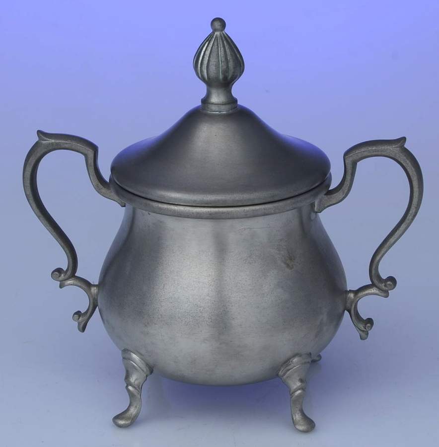 1136 (Pewter, Hollowware) Sugar Bowl with Lid by Web Silver-1
