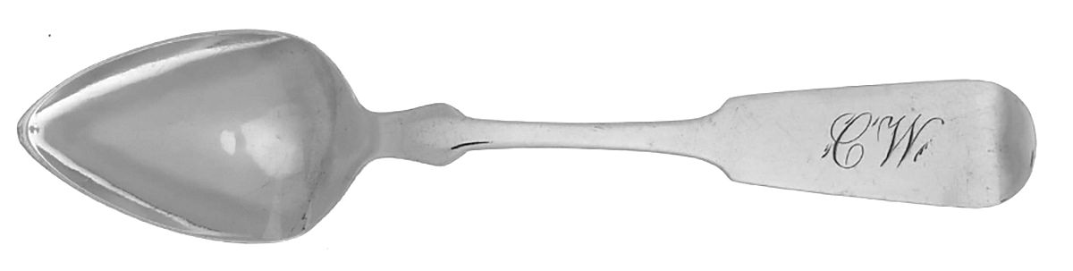 Florentine (Sterling, 1870, no monogram) Pierced Bowl Short Handle Olive Spoon by John R Wendt-1