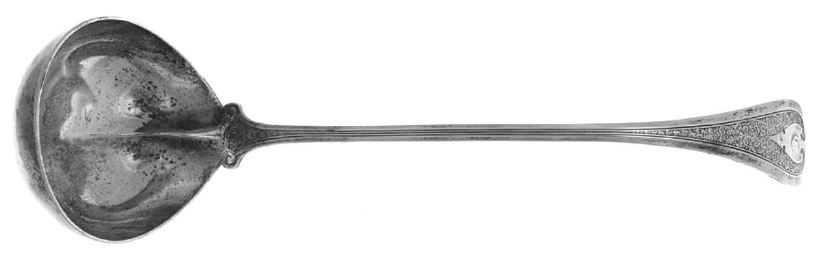 Florentine (Sterling, 1870, no monogram) Large Solid Soup Ladle by John R Wendt-1