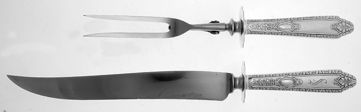 Cinderella (Sterling, No Monograms) (2 Pc)Carving Set-Lg Stnbl/Roast w/Sterling Guard by Whiting Manf Co-1