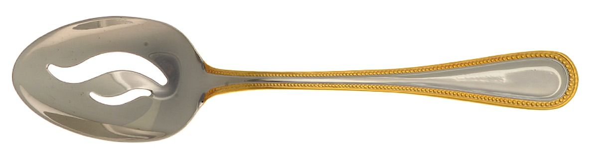 Regal Pearl (Stainless, Gold Accent) Pierced Tablespoon (Serving Spoon) by Wallace Silver-1