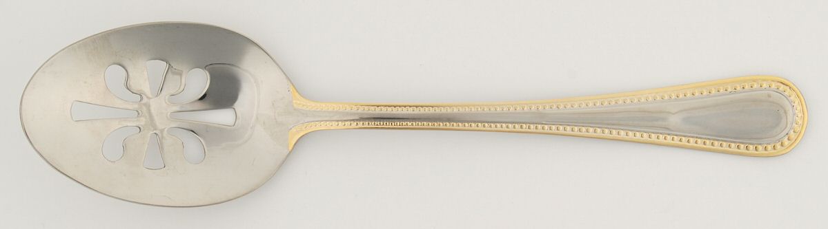 Regal Pearl (Stainless, Gold Accent) Pierced Tablespoon (Serving Spoon) by Wallace Silver-1