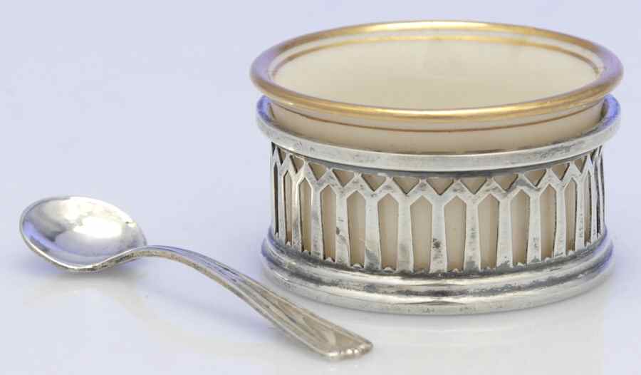 2183-3 (Sterling, Hollowware) Individual Open Salt with Lenox Liner & Spoon by Wallace Silver-1