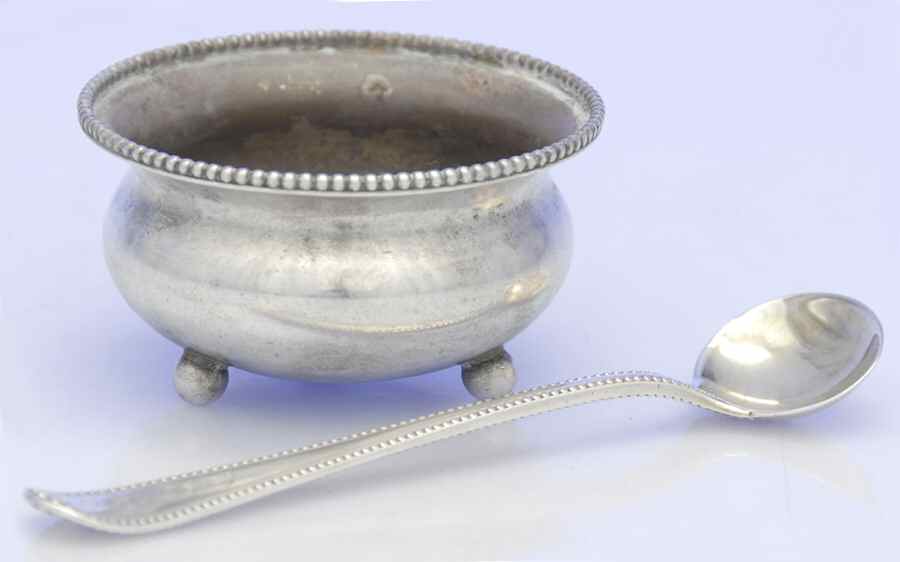 1516 (Sterling, Hollowware) Open Master Salt with Spoon by Woodside Sterling Co-1