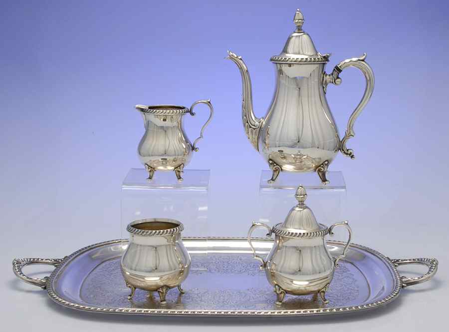 60lf (Silverplate, Hollowware) Coffee Set-5pc (Pcp,Psu,Pcr,Pwb,& Pwtl) by Wallace Silver-1