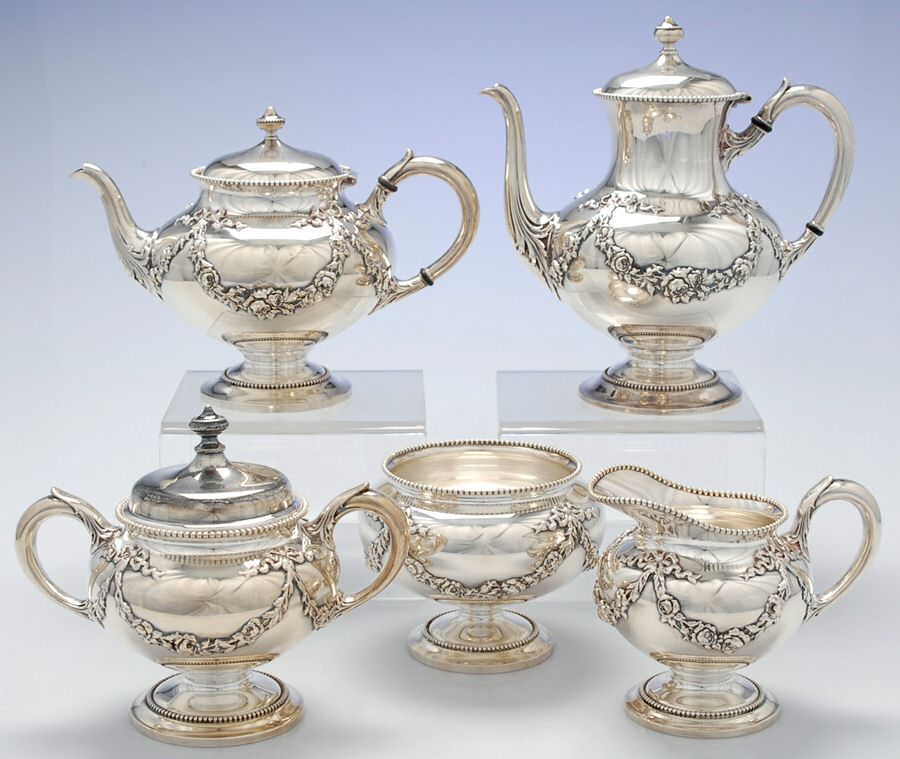 2322N (Silverplate, Hollowware) 5-Piece Plated Tea Set (with Waste) by Wallace Silver-1
