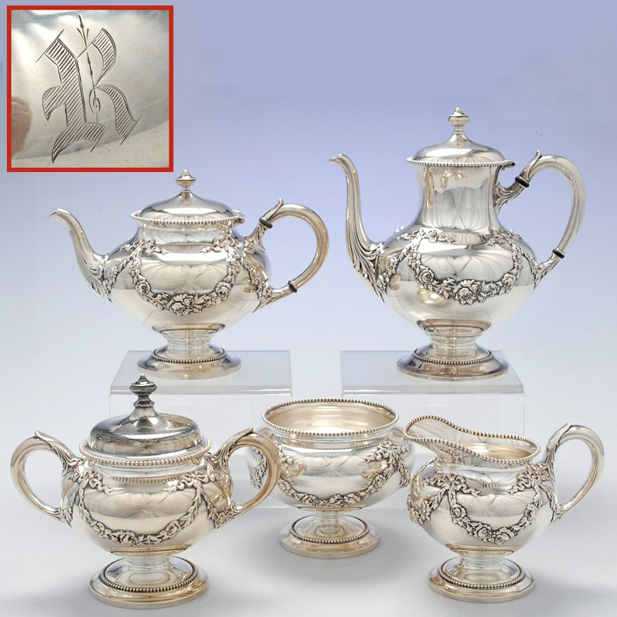 2322N (Silverplate, Hollowware) Tea Set 5pc(W/Waste)-Plated by Wallace Silver-1