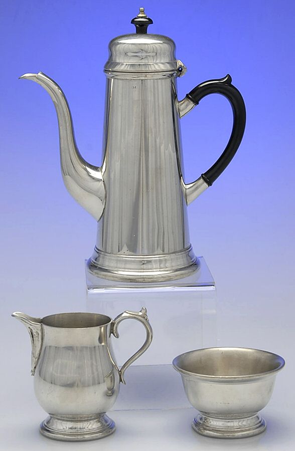W1A3 (Pewter, Hollowware) 3 PC Coffee Set (CP, CR, SUO) by William Adams-Sheffield-Birminghan-1