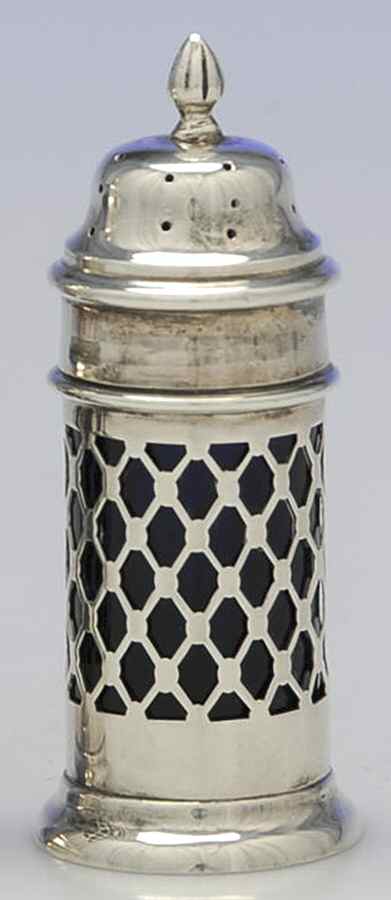 WTK2 (Sterling, Hollowware) Salt Shaker W/Cobalt Liner by William Aitken-1