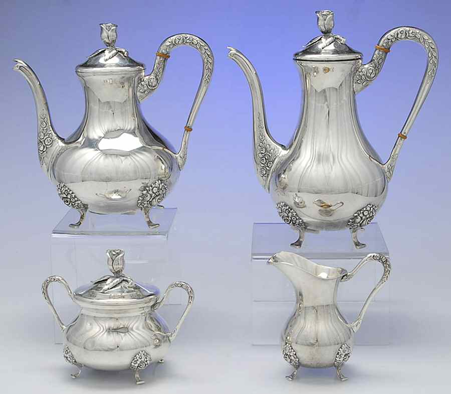 WUL1 (Sterling, Hollowware) 4 Piece Tea Set (SCP, STP, SCR, SSU) by Wilheim Ludwig-1