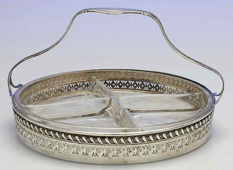 B757 (Sterling, Hollowware) Bon Bon Bowl Crystal Divided Insert by Watson-1