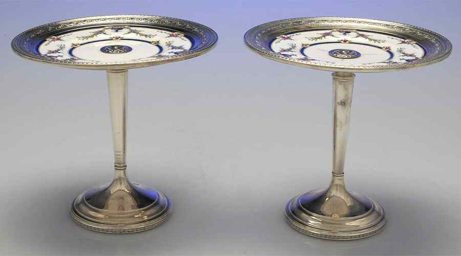 9894 (Sterling, Hollowware) China & Sterling Compote (H" X W") Set of 2 by Watson-1