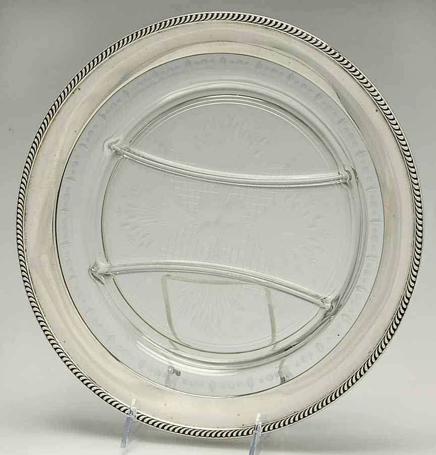 12 (Sterling, Hollowware) 3 Part Glass Relish with Metal Accent by Watson-1