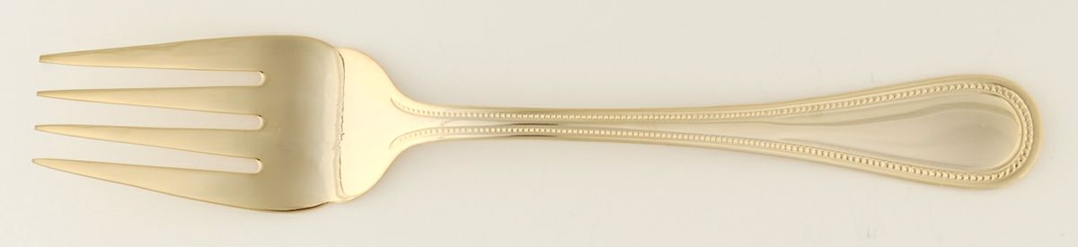 Continental Bead (Gold Electroplate) Medium Solid Cold Meat Serving Fork by Wallace Silver-1