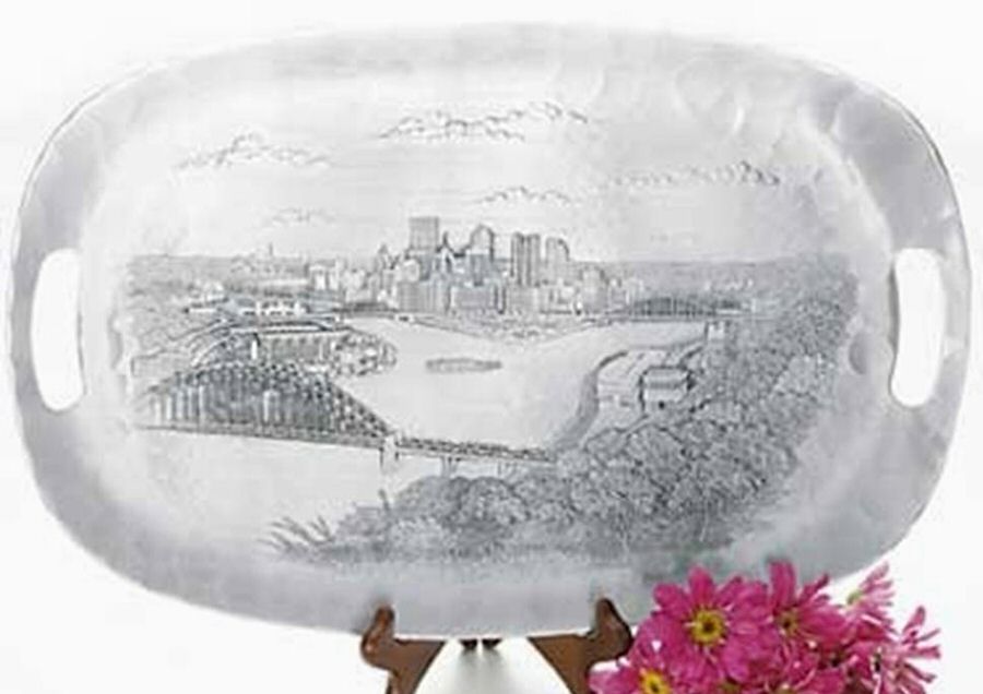 Pittsburgh Cityscape (Metal, Hollowware) 18" Oval Serving Platter by Wendell August-1